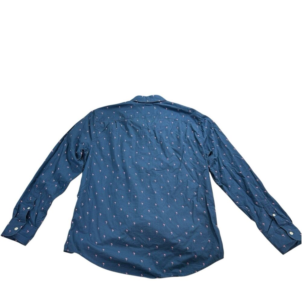 American Eagle L Blue Flamingo Print Button Up Shirt 100% Cotton Business Casual - Picture 3 of 8